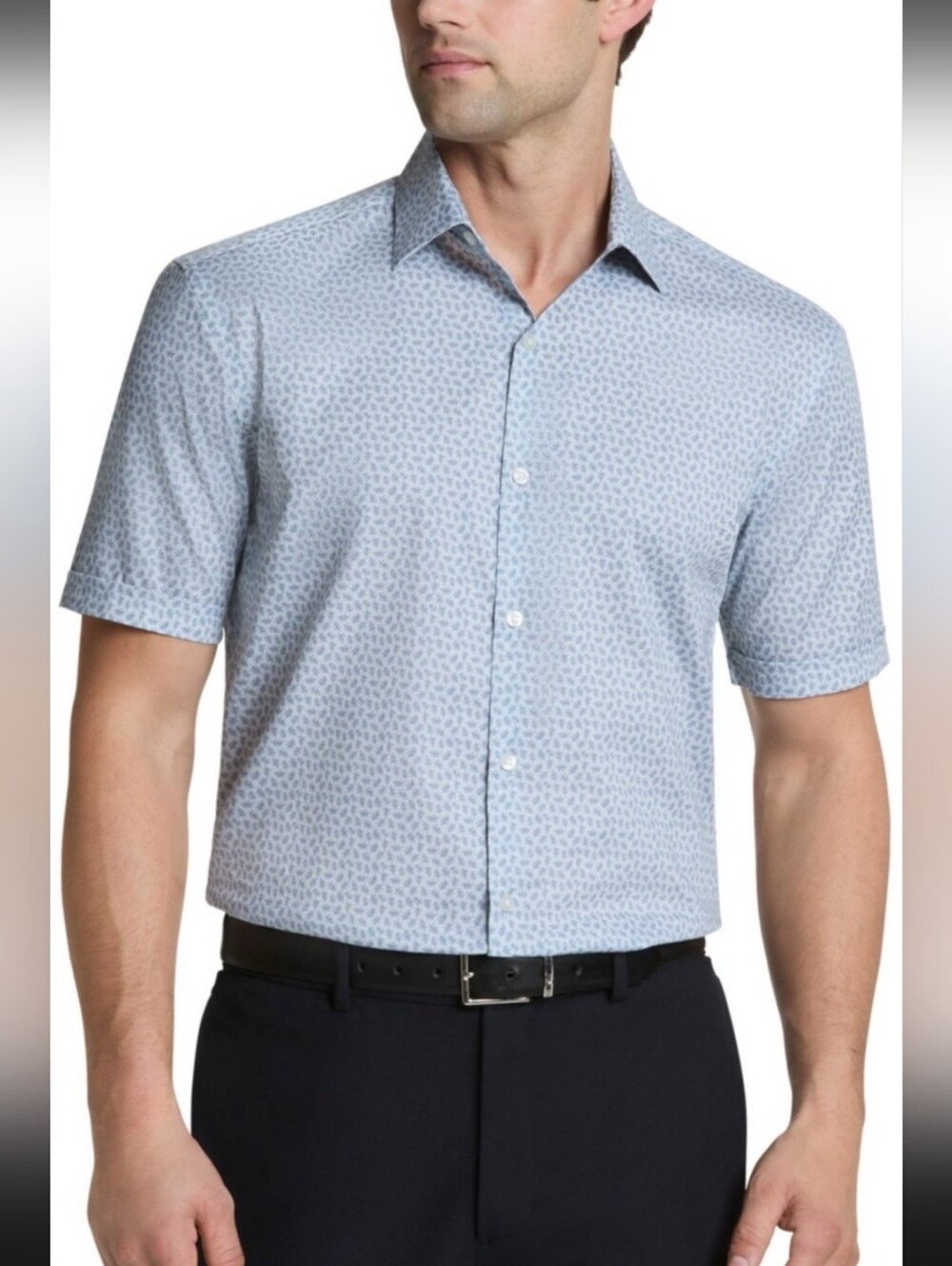 Van Heusen Men's Slim Fit Short Sleeve Dress Shirt - Silver Navy NWT